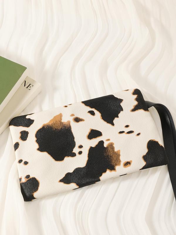 Women's Fashion Colorblock Cow Pattern Zipper Wristlet Bag, Casual Coin Purse, Phone Storage Bag