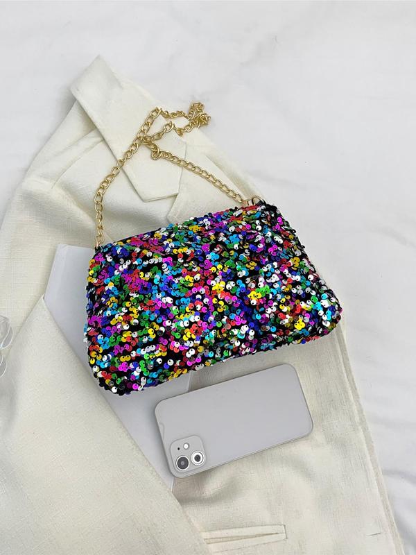 Fashionable Sequin Decorated Shoulder Bag, Casual Versatile Zipper Shoulder Bag for Women, Trendy All-match Bag for Daily Life