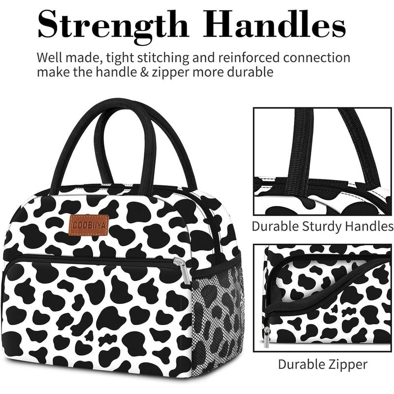 Lunch Bag Women,Cow Print Lunch Box for Women Adult Men, Insulated Reusable Small Leakproof Cooler Cute LunchBox Tote for Work Office Picnic Beach or Travel (Cow)