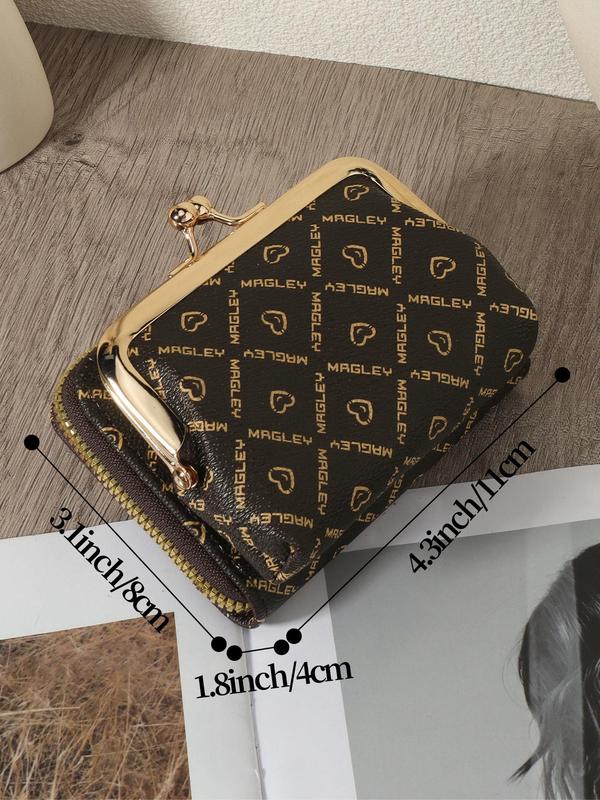 Women's Fashion All over Pattern Zipper Short Wallet, Casual PU Leather Kiss Buckle Design Coin Purse, Casual Trendy Versatile High-quality Wallet for Daily Use