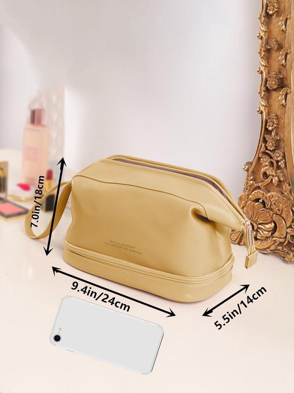 Summer Solid Color Double Layer Makeup Bag for Women for Summer Travel Use, Portable Large Capacity Cosmetic Storage Bag for Women, Portable Toiletry Bag for Back To School, Fall Outfits, Fall Freshness