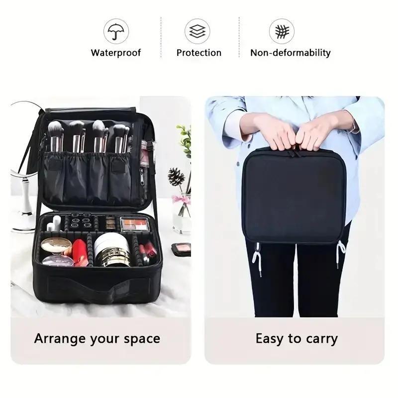 Large Capacity Makeup Bag, Portable Cosmetic Storage Bag with Handle, Multi-grid Professional Cosmetic Organiser, Multi-functional Travel Box Bag for Outdoor