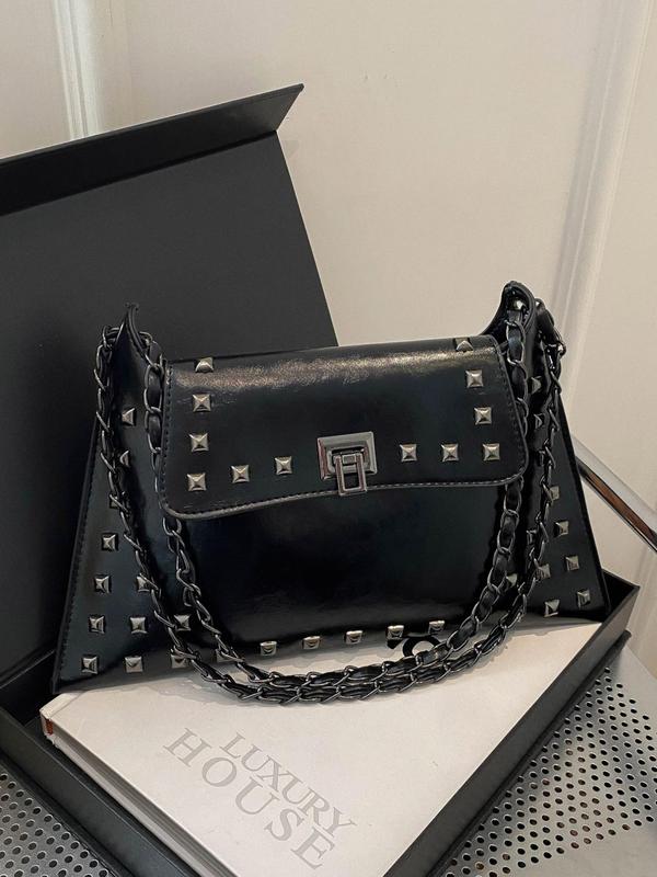 Women's Studded Decor Shoulder Bag, Fashionable Chain Strap Crossbody Bag for Daily Used, Casual Trendy Versatile High-quality Daily Commuting Bag