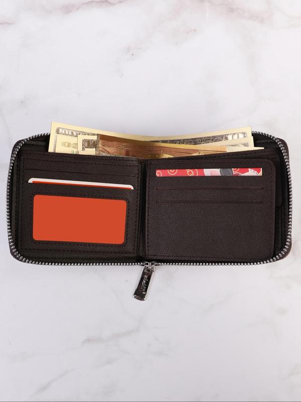 Men's Business Fashion Bifold Wallet with Card Slots, Retro Pu Leather Textured Short Wallet & Card Holder, Casual Trendy Zipper Wallet for Work & Daily Use