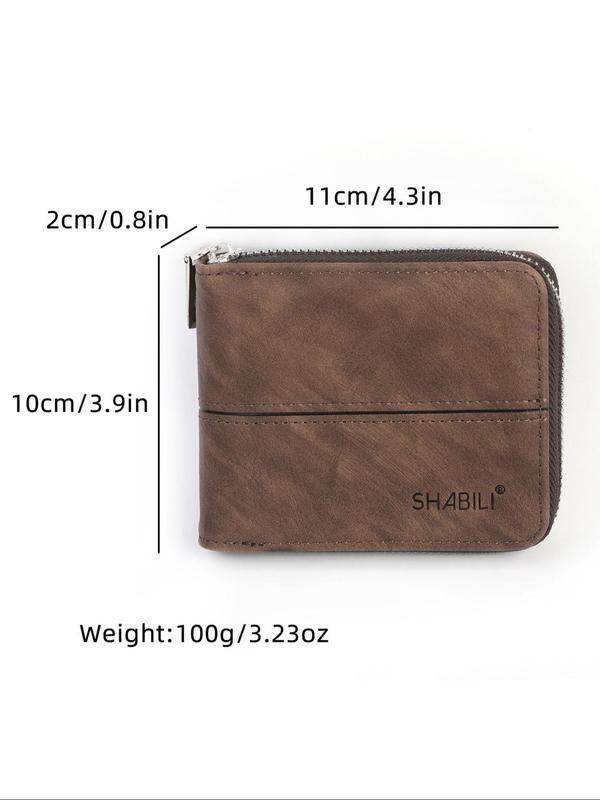 Men's Business Fashion Bifold Wallet with Card Slots, Retro Pu Leather Textured Short Wallet & Card Holder, Casual Trendy Zipper Wallet for Work & Daily Use