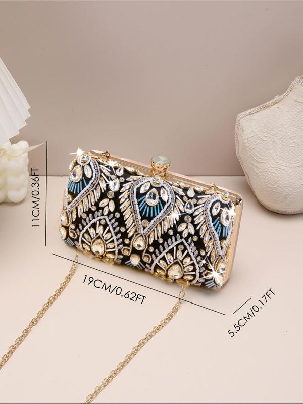 Women's Elegant Glamorous Rhinestone Decorated Evening Bag, Shining Luxurious Evening Bag, Exquisite Beaded Design Clutch Bag, Fashionable Bag for Party & Prom & Wedding