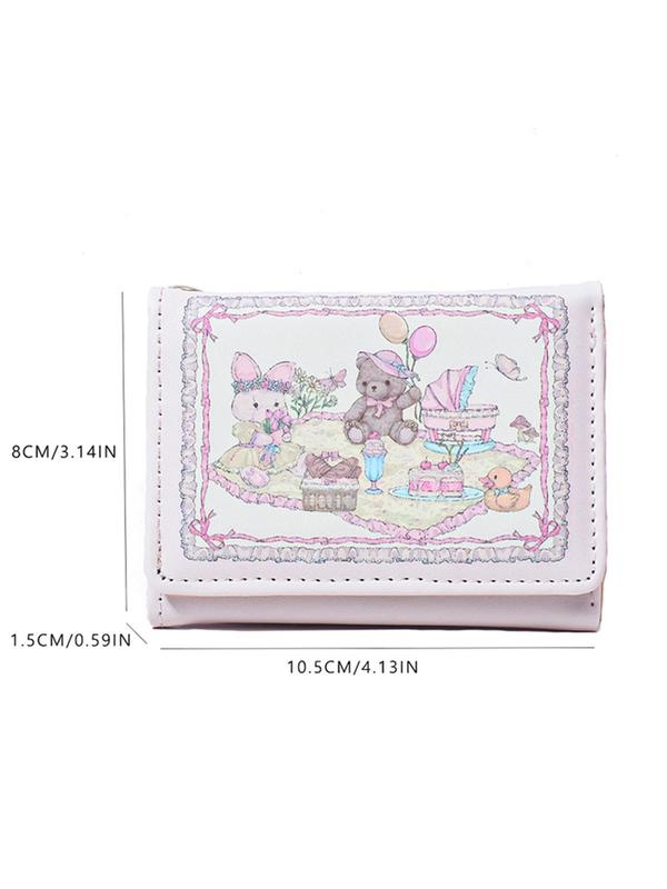 Cartoon Bear Pattern Pu Leather Wallet, 2024 Cute Mini Purses Zipper Card Holder, Multi Card Slot Anti-magnetic Buckle Money Saving Wallet Back To School, Purses for Women