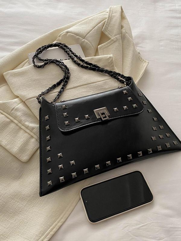 Women's Studded Decor Shoulder Bag, Fashionable Chain Strap Crossbody Bag for Daily Used, Casual Trendy Versatile High-quality Daily Commuting Bag