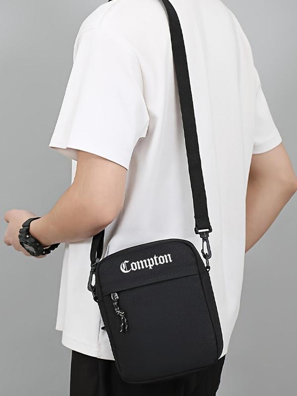 Men's Letter Embroidering Zipper Crossbody Bag, 2024 New Style Casual Nylon Sling Bag for Daily Used, Lightweight Phone Bag for Daily Sports and Outdoor Activities Use