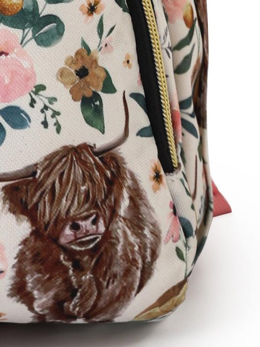 Floral Western Backpack with Highland Cows