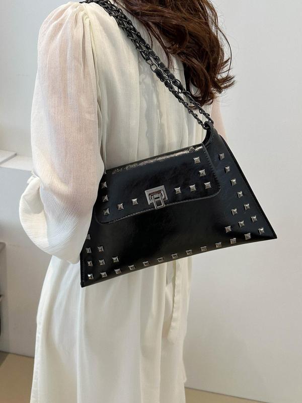 Women's Studded Decor Shoulder Bag, Fashionable Chain Strap Crossbody Bag for Daily Used, Casual Trendy Versatile High-quality Daily Commuting Bag