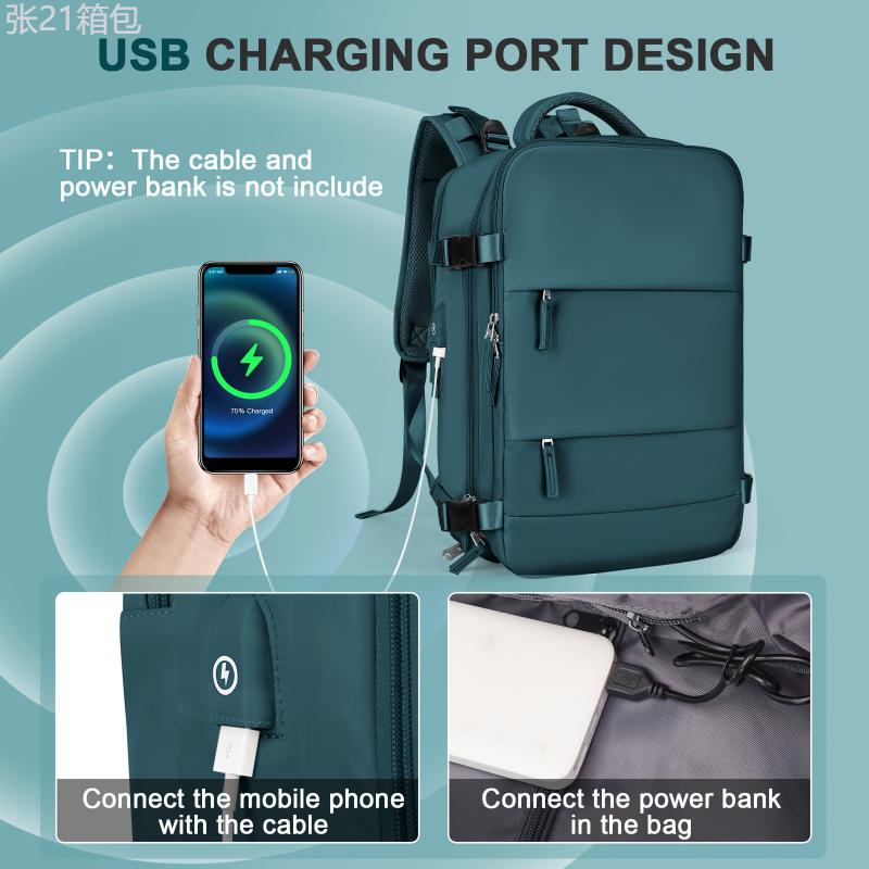 Large Travel Backpack, Carry On Backpack, Hiking Backpack, Outdoor Sports Rucksack, Casual Daypack, School Bag, Fit 14 Inch Laptop With USB Charging Port & Shoes Compartment