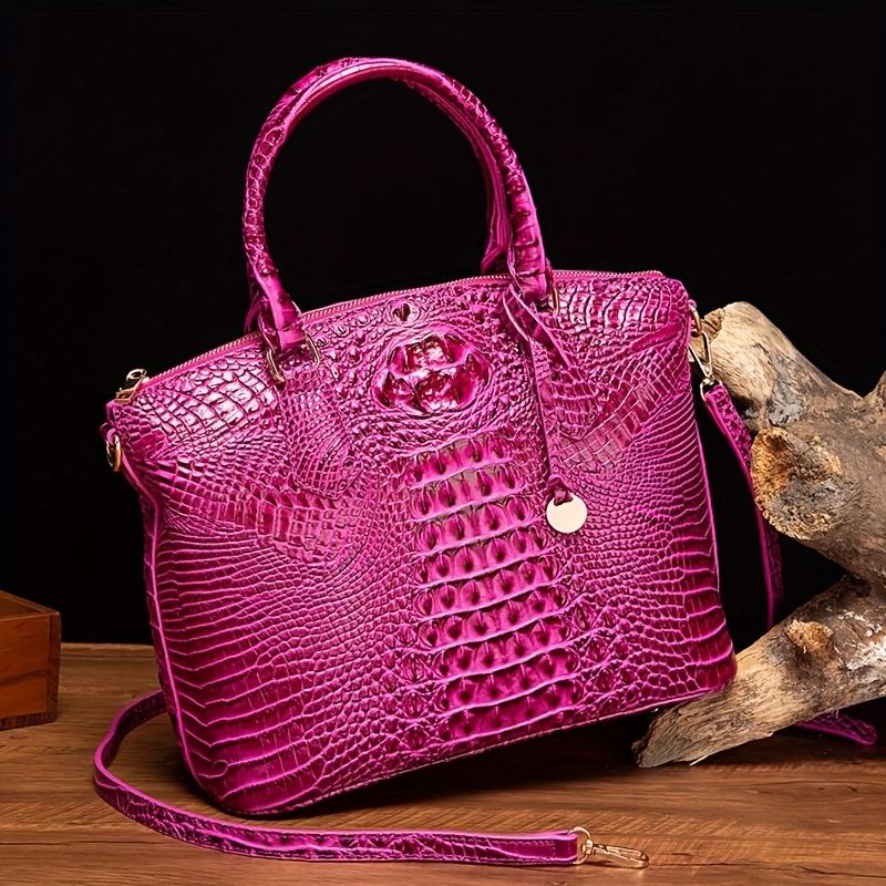 2024 HOT Chic Crocodile Embossed Womens Handbag - Top Handle Satchel with Roomy Interior & Convertible Crossbody Strap - Fashion Purse for Everyday Style