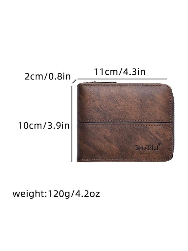 Men's Business Fashion Bifold Wallet with Card Slots, Retro Pu Leather Textured Short Wallet & Card Holder, Casual Trendy Zipper Wallet for Work & Daily Use