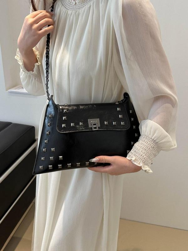 Women's Studded Decor Shoulder Bag, Fashionable Chain Strap Crossbody Bag for Daily Used, Casual Trendy Versatile High-quality Daily Commuting Bag