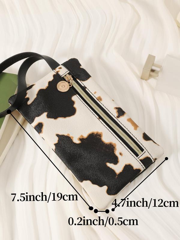 Women's Fashion Colorblock Cow Pattern Zipper Wristlet Bag, Casual Coin Purse, Phone Storage Bag