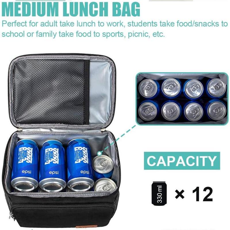 Insulated Lunch Bag, Reusable Lunch Box for Office Work School Picnic Beach, Leakproof Freezable Cooler Bag with Adjustable Shoulder Strap for Kids Adult