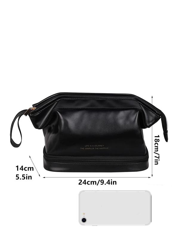 Summer Solid Color Double Layer Makeup Bag for Women for Summer Travel Use, Portable Large Capacity Cosmetic Storage Bag for Women, Portable Toiletry Bag for Back To School, Fall Outfits, Fall Freshness