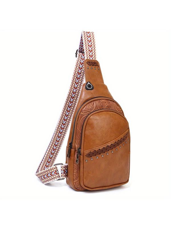 Women's Fashionable PU Leather Sling Bag, Casual Versatile Zipper Chest Bag for Daily Used, Trendy All-match Sling Bag for College, Outdoors, Travel, Outings