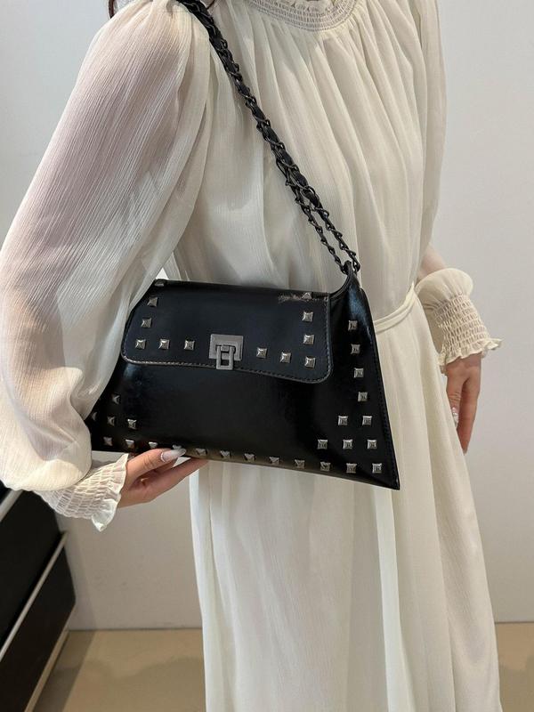 Women's Studded Decor Shoulder Bag, Fashionable Chain Strap Crossbody Bag for Daily Used, Casual Trendy Versatile High-quality Daily Commuting Bag