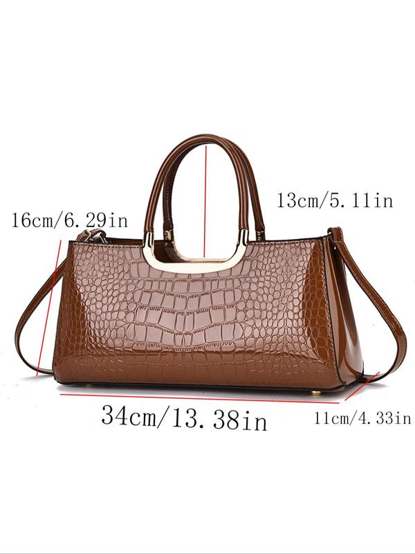 Women's Elegant Crocodile Embossed Handbag, Fashionable Large Capacity Crossbody Bag, Casual Trendy Versatile High-quality Daily Commuting Bag