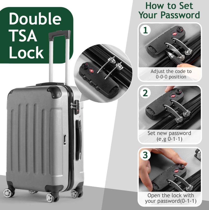 3 Piece Nested Spinner Suitcase Luggage Set With TSA Lock Dark Green