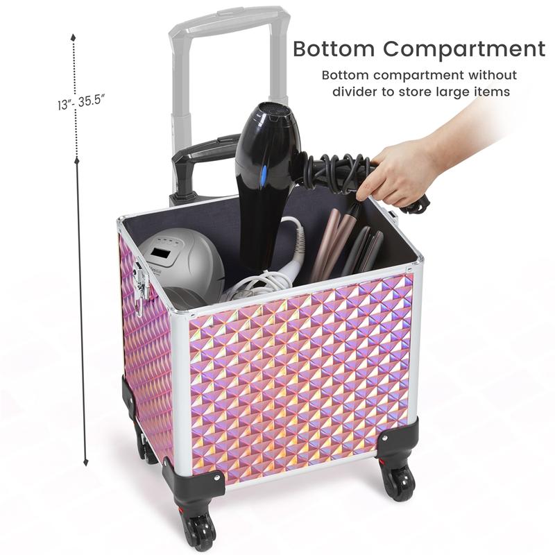 [Christmas Gift] Yaheetech 4-in-1 Professional Rolling Makeup Train Case Extra-large 4-Tiered Aluminum Cosmetic Trolley Storage on Wheels Cosmetic Organizer Traveling Cart