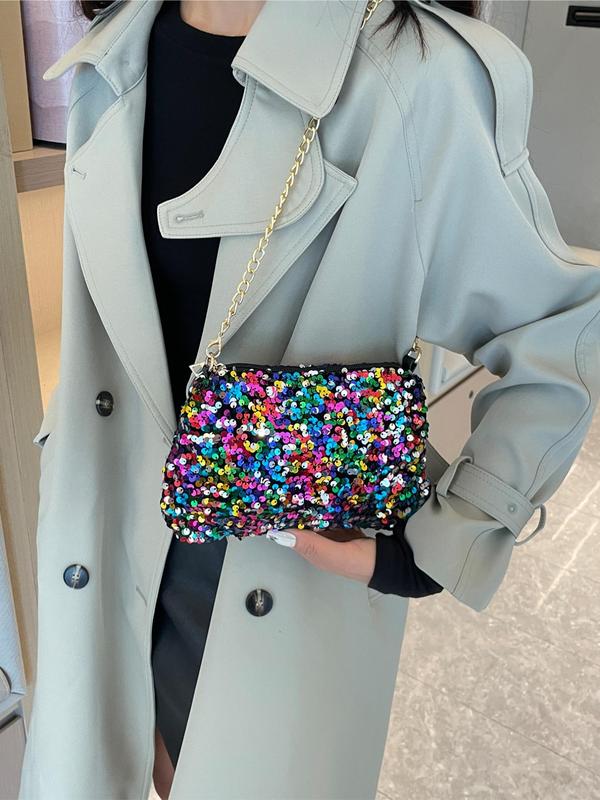 Fashionable Sequin Decorated Shoulder Bag, Casual Versatile Zipper Shoulder Bag for Women, Trendy All-match Bag for Daily Life