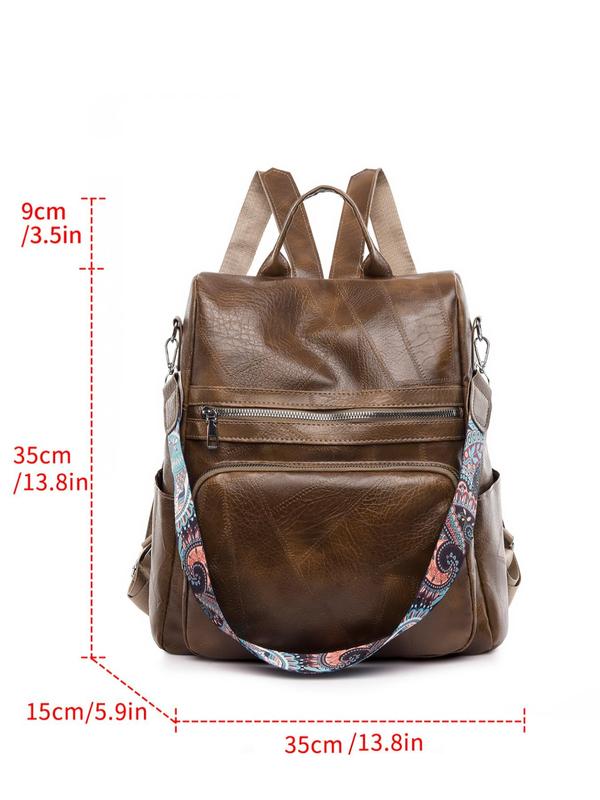 Minimalist All-match Large Capacity Backpack, Trendy Backpack with Adjustable Strap, Fashion Casual Solid Color Ethnic Pattern Strap Backpack for Women