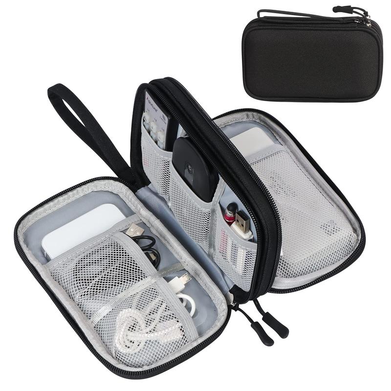 Travel Cable Organizer Pouch Electronic Accessories Carry Case Portable Waterproof Double Layers All-in-One Storage Bag for Cord, Charger, Phone, Earphone Black