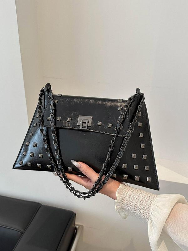 Women's Studded Decor Shoulder Bag, Fashionable Chain Strap Crossbody Bag for Daily Used, Casual Trendy Versatile High-quality Daily Commuting Bag