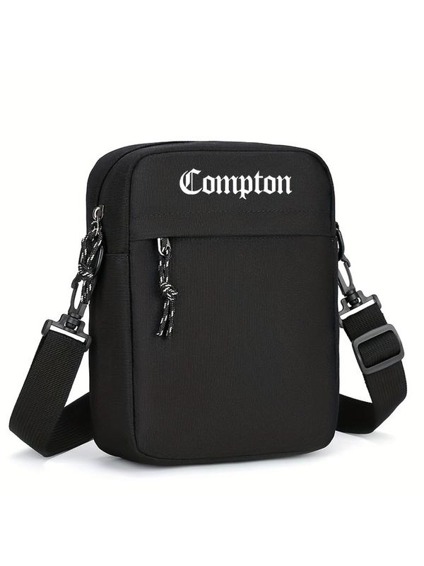 Men's Letter Embroidering Zipper Crossbody Bag, 2024 New Style Casual Nylon Sling Bag for Daily Used, Lightweight Phone Bag for Daily Sports and Outdoor Activities Use