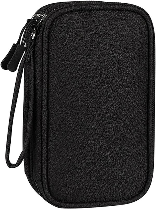 Travel Cable Organizer Pouch Electronic Accessories Carry Case Portable Waterproof Double Layers All-in-One Storage Bag for Cord, Charger, Phone, Earphone Black