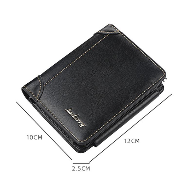 Simple Stylish Men's Vertical Wallet with Zipper and Buckle, Short Money Clip, Card Holder, Multi-Function PU Leather