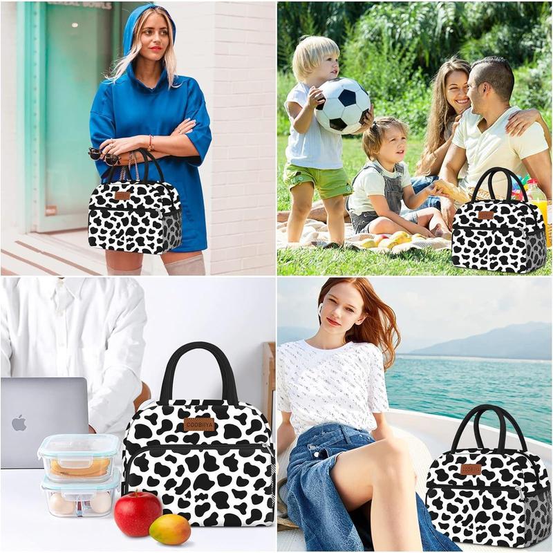 Lunch Bag Women,Cow Print Lunch Box for Women Adult Men, Insulated Reusable Small Leakproof Cooler Cute LunchBox Tote for Work Office Picnic Beach or Travel (Cow)