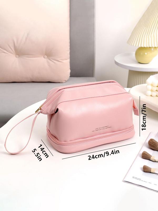 Summer Solid Color Double Layer Makeup Bag for Women for Summer Travel Use, Portable Large Capacity Cosmetic Storage Bag for Women, Portable Toiletry Bag for Back To School, Fall Outfits, Fall Freshness