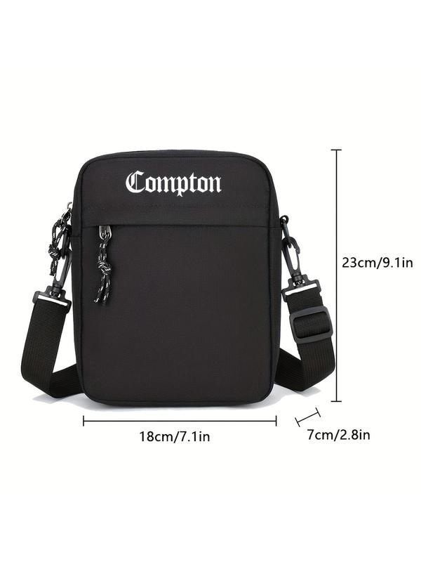 Men's Letter Embroidering Zipper Crossbody Bag, 2024 New Style Casual Nylon Sling Bag for Daily Used, Lightweight Phone Bag for Daily Sports and Outdoor Activities Use