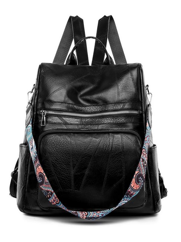 Minimalist All-match Large Capacity Backpack, Trendy Backpack with Adjustable Strap, Fashion Casual Solid Color Ethnic Pattern Strap Backpack for Women