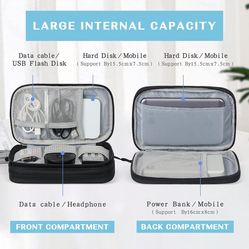 Travel Cable Organizer Pouch Electronic Accessories Carry Case Portable Waterproof Double Layers All-in-One Storage Bag for Cord, Charger, Phone, Earphone Black