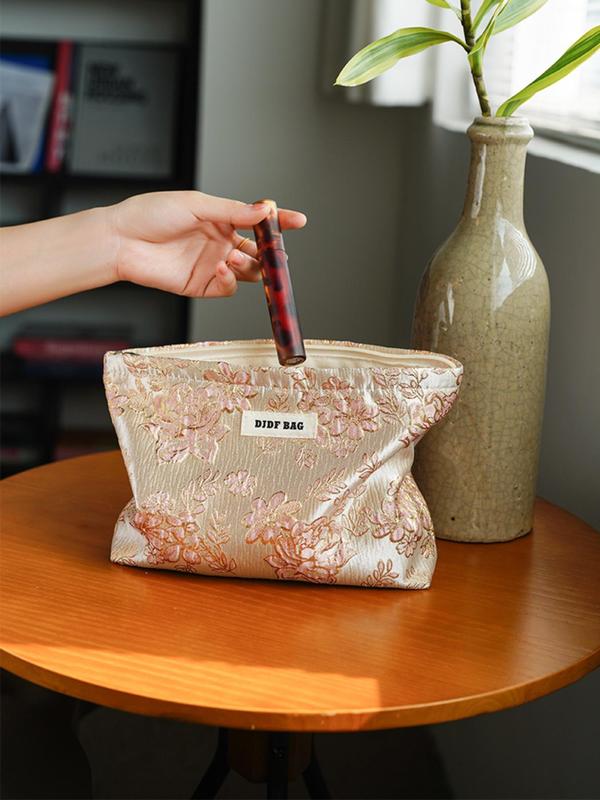 Floral Pattern Makeup Bag, Large Capacity Cosmetic Storage Bag, Portable Zipper Makeup Organizer Pouch for Women & Girls, Casual Trendy Versatile High-quality Daily Bag