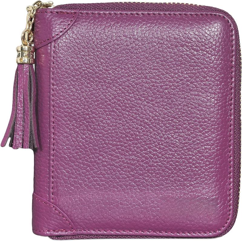 Womens Credit Card Holder Wallet Zip Leather Card Case RFID Blocking (Purple)