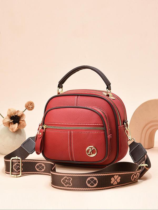 Women's Fashionable Classic Solid Color Handbag with Wide Strap, Casual Pu Leather Designer Crossbody Bag for Daily Used, Trendy Versatile High-quality Daily Commuting Bag