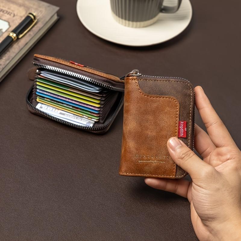 Vintage-Inspired Faux Leather Wallet with Zipper - Compact, Multi-Functional Card Holder & Coin Purse for Everyday Use