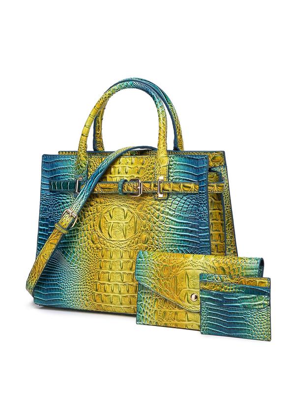 Women's Fashionable Crocodile Embossed Handbag & Wristlet & Coin Purse, Casual Versatile Shoulder Bag Set for Daily Used, Trendy High-quality Daily Commuting Bag