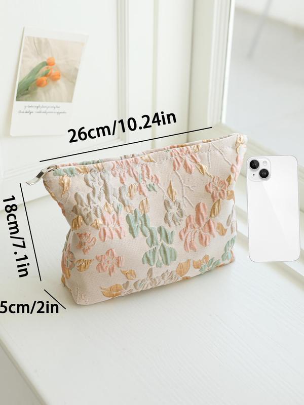 Floral Pattern Makeup Bag, Portable Large Capacity Cosmetic Storage Bag, Travel Toiletry Bag, Zipper Makeup Organizer Pouch, Versatile Storage Bag for Travel, Gym, Office, Home