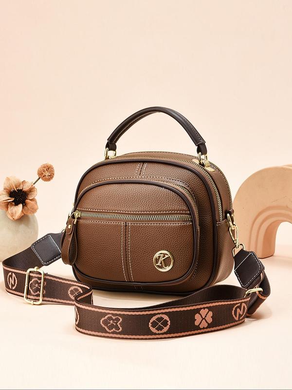 Women's Fashionable Classic Solid Color Handbag with Wide Strap, Casual Pu Leather Designer Crossbody Bag for Daily Used, Trendy Versatile High-quality Daily Commuting Bag