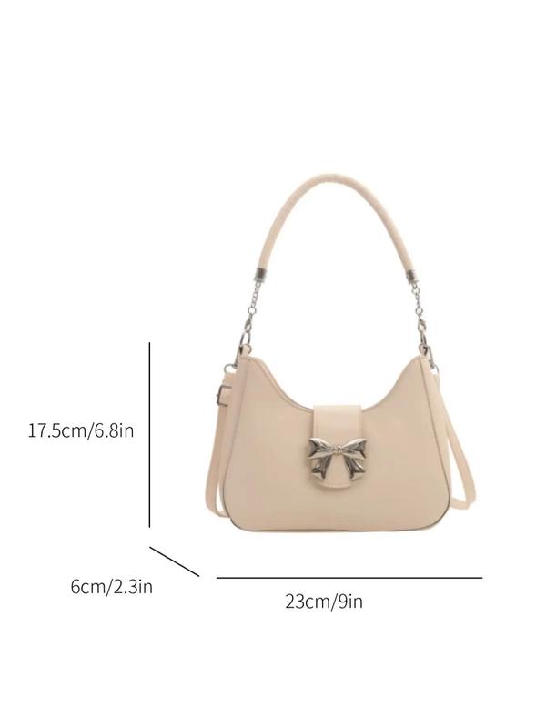 Minimalist Temperament Bow Decorated Shoulder Bag, 2024 New Style Solid Color Crossbody Bag with Adjustable Strap for Work & Daily Used, Casual Trendy Versatile High-quality Affordable Luxury Bag