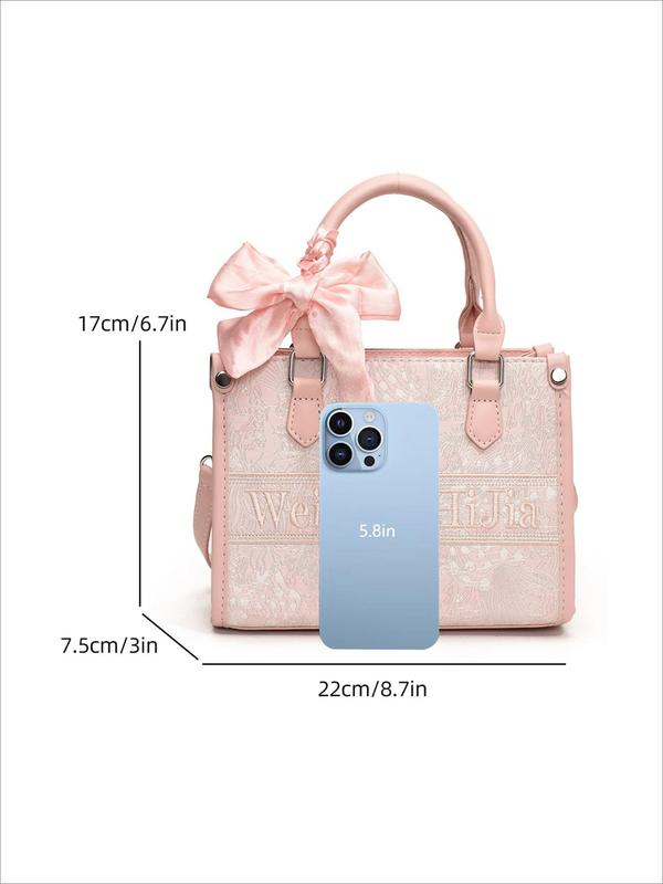 Women's Fashion Flower & Letter Embroidered Decorated Tote Bag, Casual Versatile Handbag for Daily Used, Trendy High-quality Daily Commuting Bag, Girl Fashionable Bag