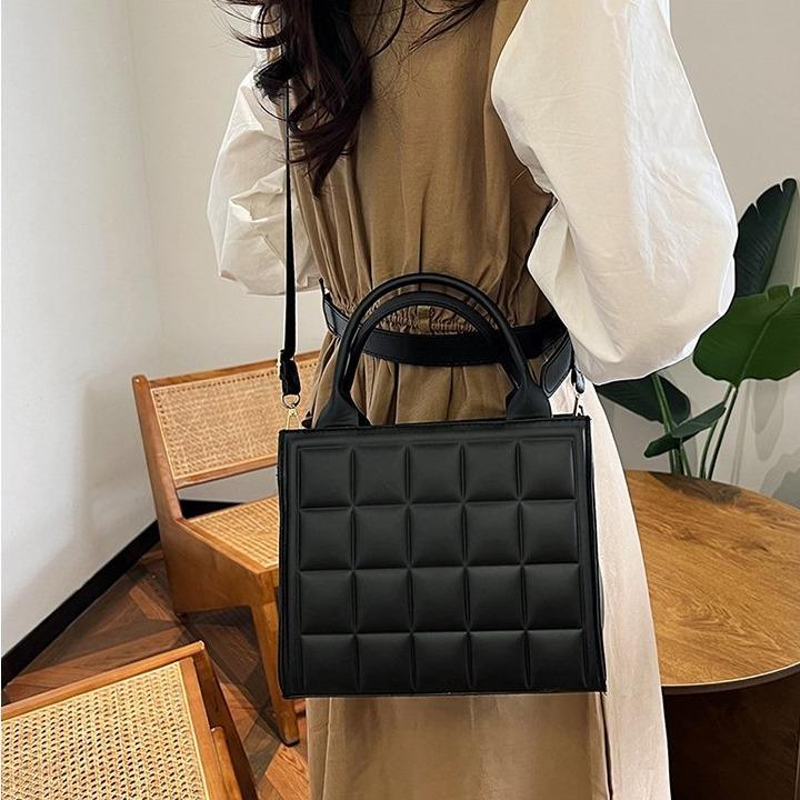 Women's Pu Leather Double Handle Square Bag Purse Small Clutch Tote Bag Crossbody Shoulder Handbags