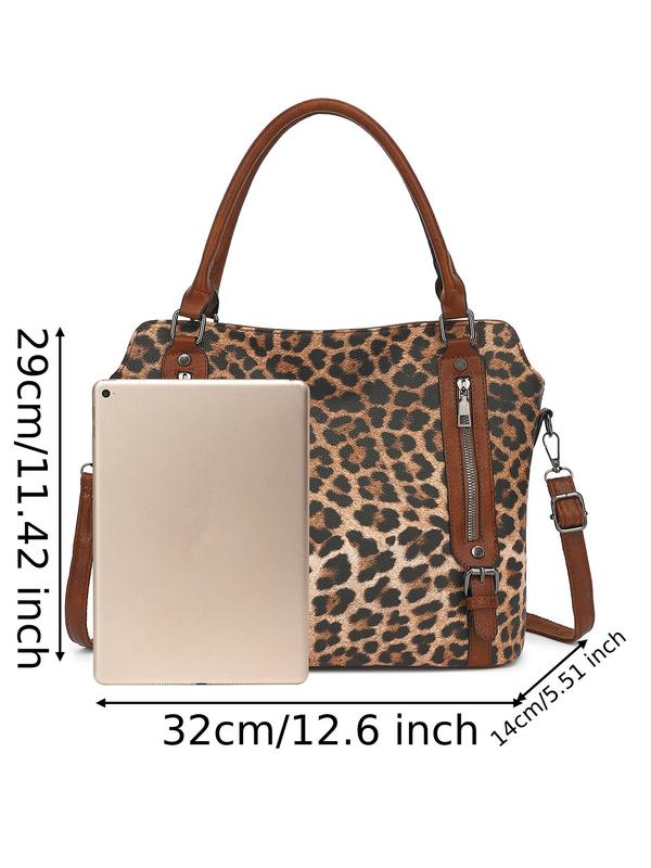 Women's Fashion Leopard Print Handbag, Casual Large Capacity Tote Bag for Daily Used, Trendy Versatile High-quality Daily Commuting Bag, Girl Fashionable Bag